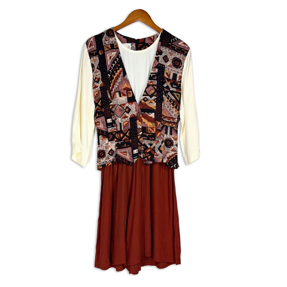 Vintage Betsy’s Things 90s Mixed Print Vest Romper Dress Size 14